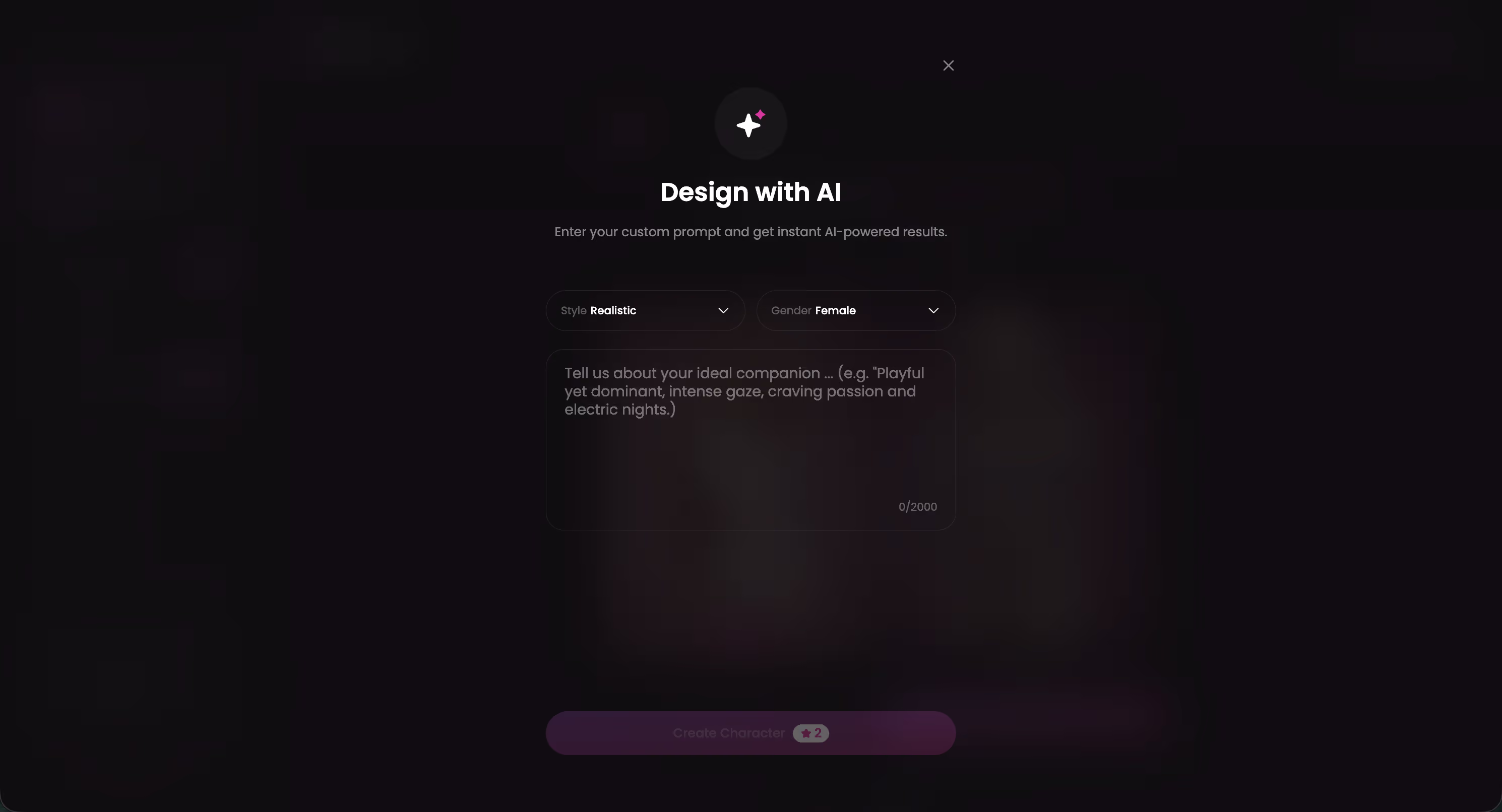Design with AI auf GoLove.ai: Charakter aus einer Textbeschreibung erstellen