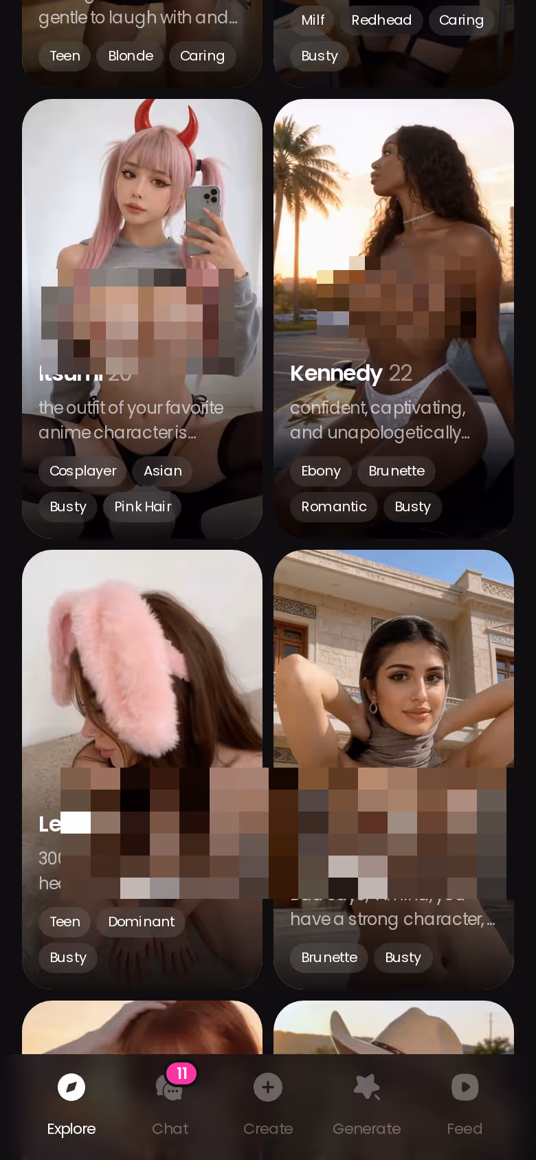 GoLove.ai Explore-Bereich auf dem Handy mit realistischen Charakteren