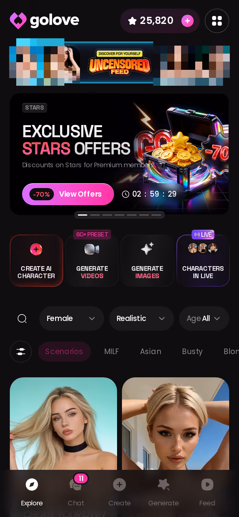Der Explore-Tab — Mädchen antippen und der Chat startet sofort. — ist character ai gut