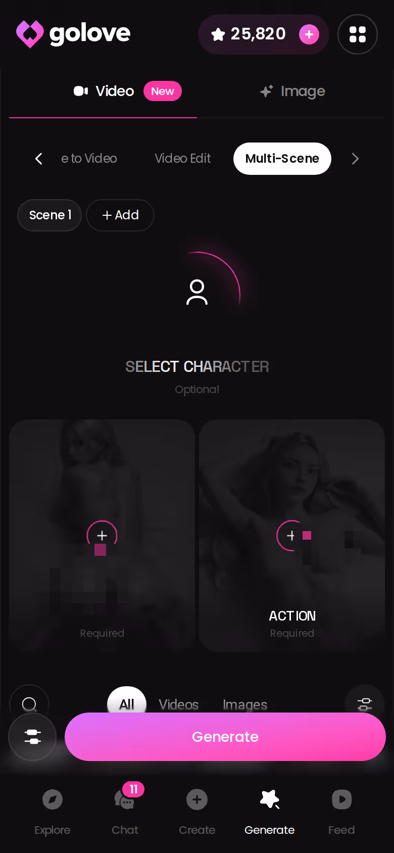 GoLove-Generator im Modus Multi-Szene auf dem Smartphone
